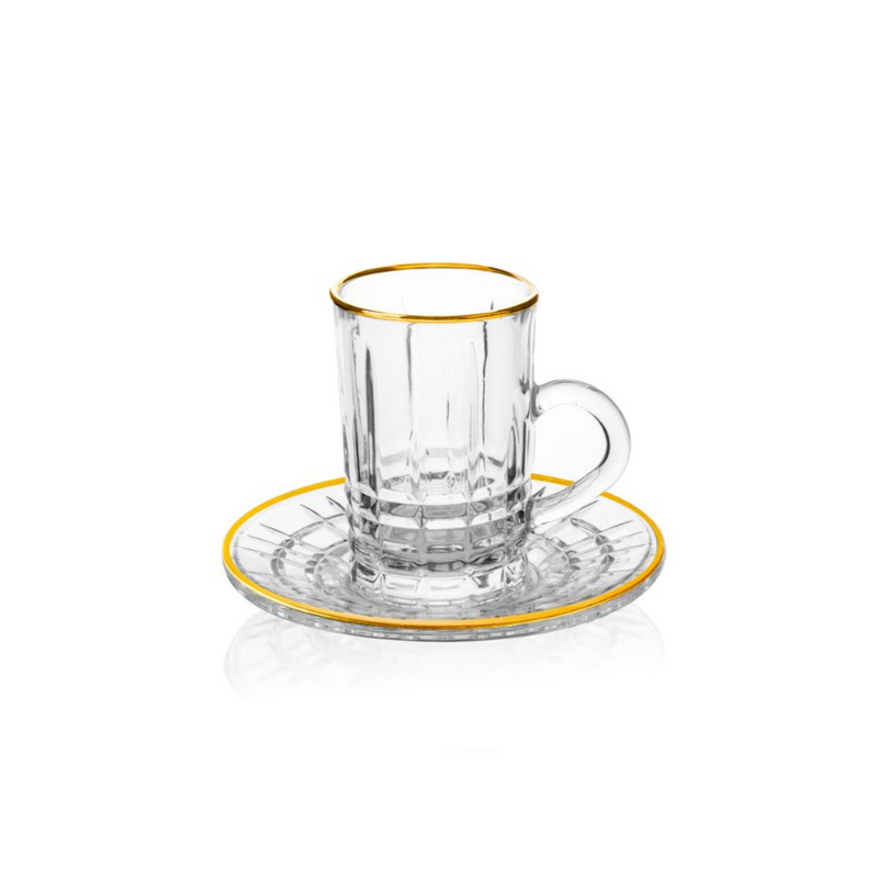 12 Piece Tea Cups & Saucers Set with Golden Rim 4 oz - Al Makaan Store