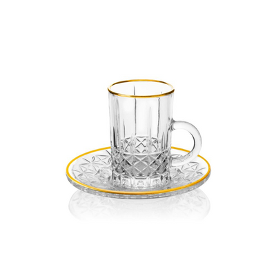 12 Piece Tea Cups & Saucers Set with Golden Rim 4 oz - Al Makaan Store