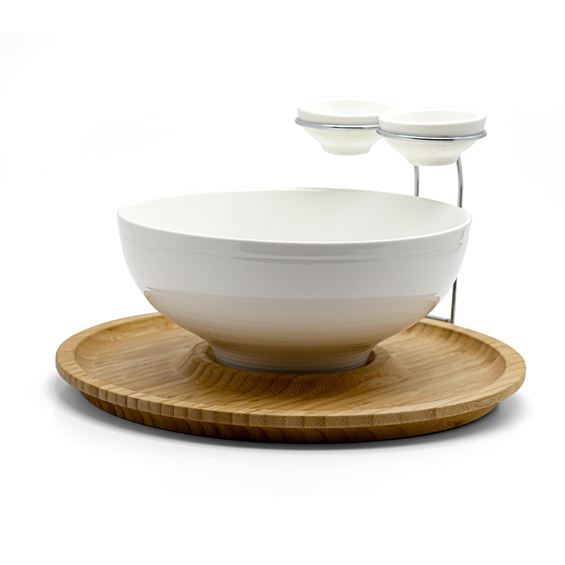 Porceletta Chip & Dip Porcelain  Stand with Bamboo - Al Makaan Store