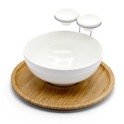 Porceletta Chip & Dip Porcelain  Stand with Bamboo - Al Makaan Store