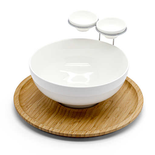 Porceletta Chip & Dip Porcelain  Stand with Bamboo - Al Makaan Store