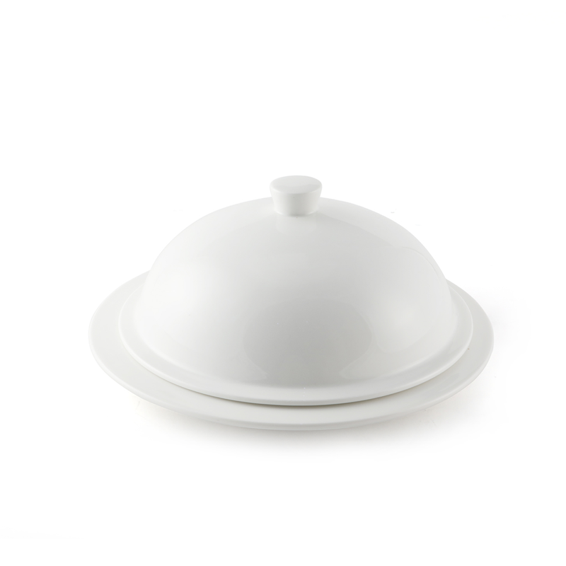 Porceletta Ivory Porcelain Flat Plate with Cover - Al Makaan Store