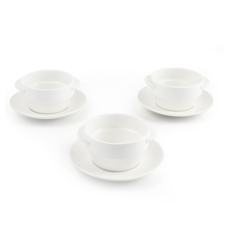 Porceletta Ivory Porcelain Stackable Soup Cup with Handle & Saucer - Al Makaan Store