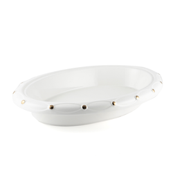 Porceletta Ivory Porcelain Oval Platter with Gold Dots 17.5" - Al Makaan Store
