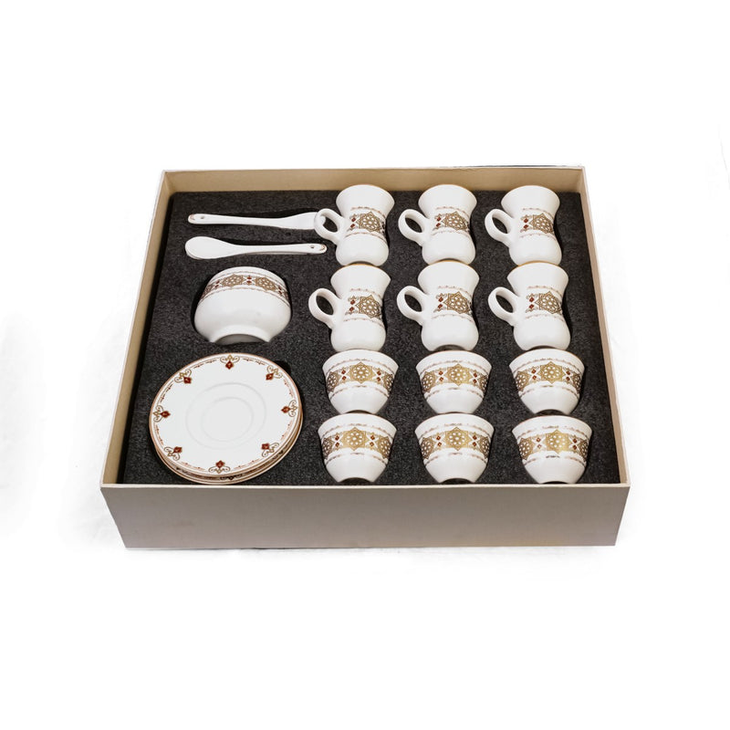 Porceletta Ivory 27 Piece Tea & Coffee Serving Set Golden Pattern - Al Makaan Store