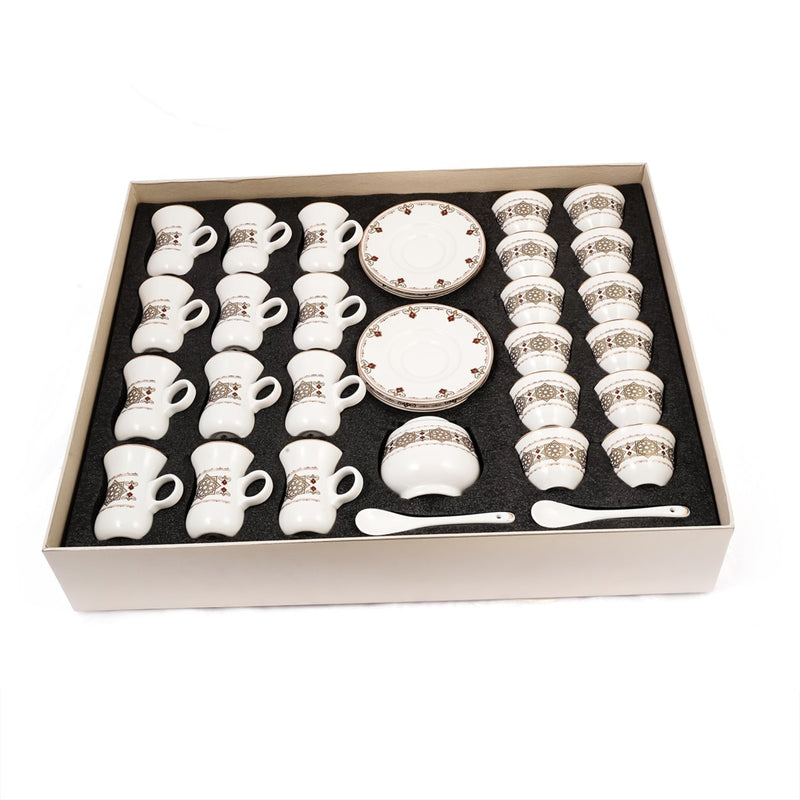 Porceletta Ivory 51 Piece Tea & Coffee Serving Set Golden Pattern - Al Makaan Store