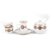 Porceletta Ivory 27 Piece Tea & Coffee Serving Set Golden Red Pattern - Al Makaan Store