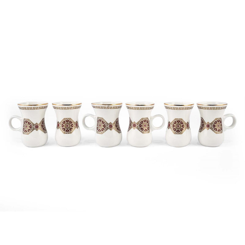 Porceletta Ivory 27 Piece Tea & Coffee Serving Set Golden Red Pattern - Al Makaan Store