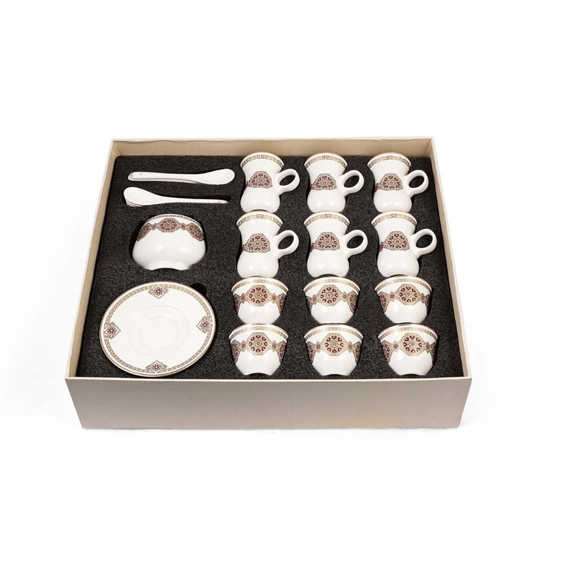 Porceletta Ivory 27 Piece Tea & Coffee Serving Set Golden Red Pattern - Al Makaan Store
