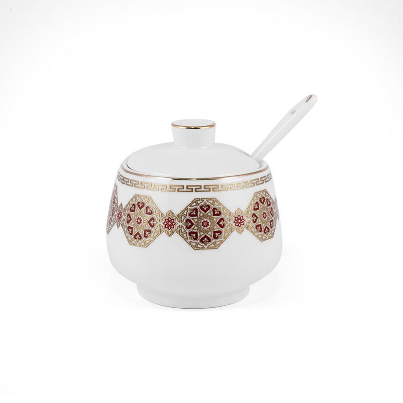 Porceletta Ivory 27 Piece Tea & Coffee Serving Set Golden Red Pattern - Al Makaan Store
