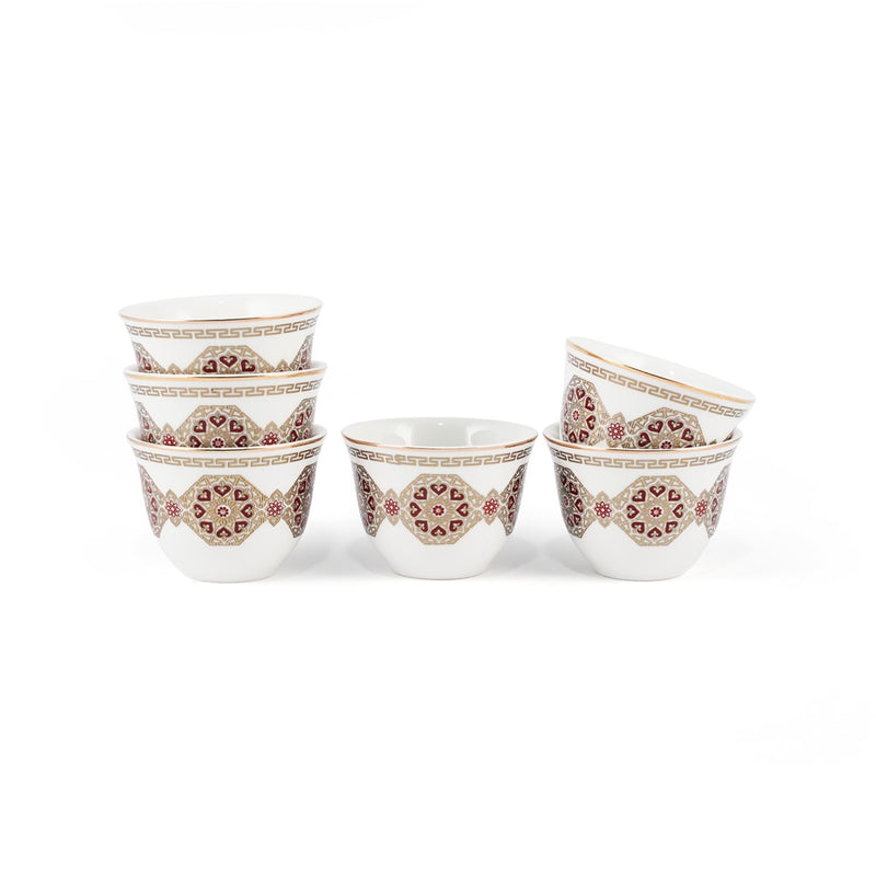 Porceletta Ivory 27 Piece Tea & Coffee Serving Set Golden Red Pattern - Al Makaan Store