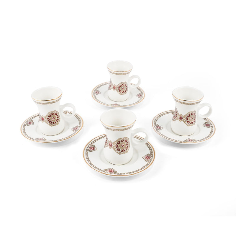 Porceletta Ivory 51 Piece Tea & Coffee Serving Set Golden Red Pattern - Al Makaan Store