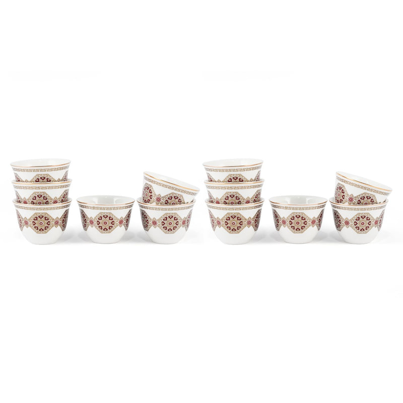 Porceletta Ivory 51 Piece Tea & Coffee Serving Set Golden Red Pattern - Al Makaan Store