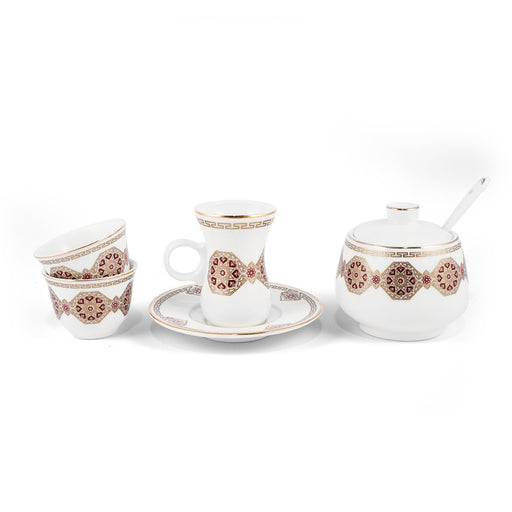 Porceletta Ivory 51 Piece Tea & Coffee Serving Set Golden Red Pattern - Al Makaan Store