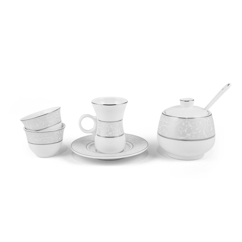 Porceletta Ivory 27 Piece Tea & Coffee Serving Set Silver Design - Al Makaan Store