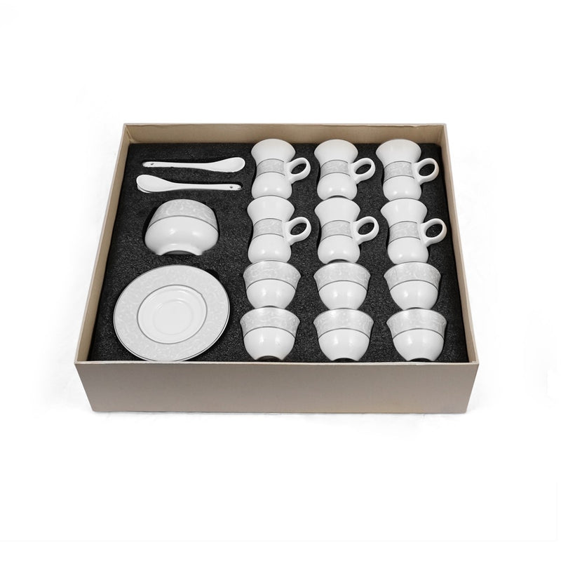 Porceletta Ivory 27 Piece Tea & Coffee Serving Set Silver Design - Al Makaan Store