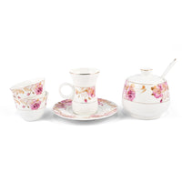 Porceletta Ivory 27 Piece Tea & Coffee Serving Set Pink Flowers Design - Al Makaan Store