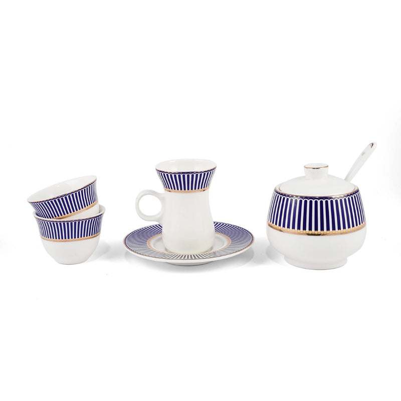 Porceletta Ivory 27 Piece Tea & Coffee Serving Set Blue Lines Designs - Al Makaan Store