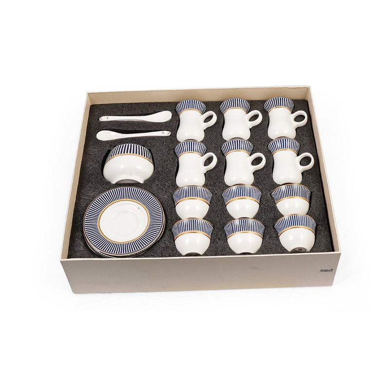 Porceletta Ivory 27 Piece Tea & Coffee Serving Set Blue Lines Designs - Al Makaan Store