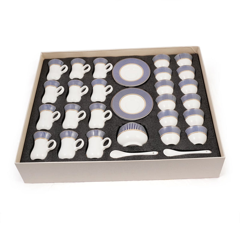 Porceletta Ivory 51 Piece Tea & Coffee Serving Set Blue Lines Designs - Al Makaan Store