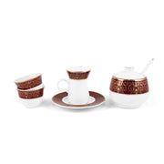 Porceletta Ivory 27 Piece Tea & Coffee Serving Set Burgundy  Design - Al Makaan Store