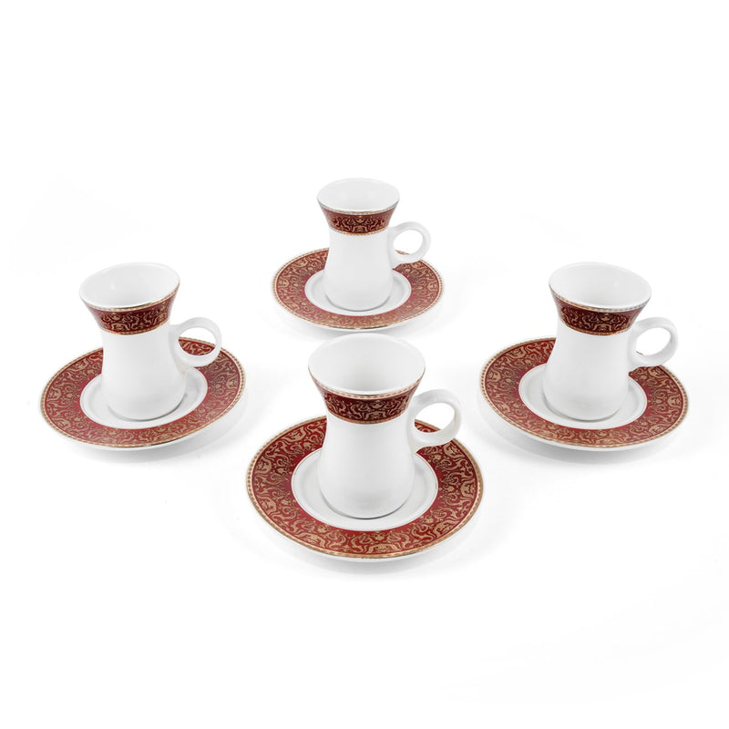 Porceletta Ivory 27 Piece Tea & Coffee Serving Set Burgundy  Design - Al Makaan Store