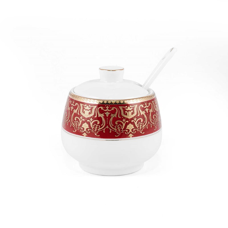 Porceletta Ivory 27 Piece Tea & Coffee Serving Set Burgundy  Design - Al Makaan Store