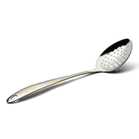 Vague Stainless Steel Serving Spoon with Holes 28 cm Lined Golden & Silver Design - Al Makaan Store