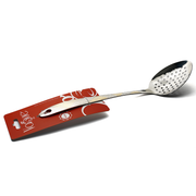 Vague Stainless Steel Serving Spoon with Holes 28 cm Lined Golden & Silver Design - Al Makaan Store