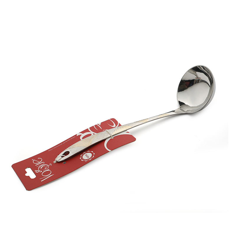 Vague Stainless Steel Soup Ladle 25 cm Lined Golden & Silver Design - Al Makaan Store