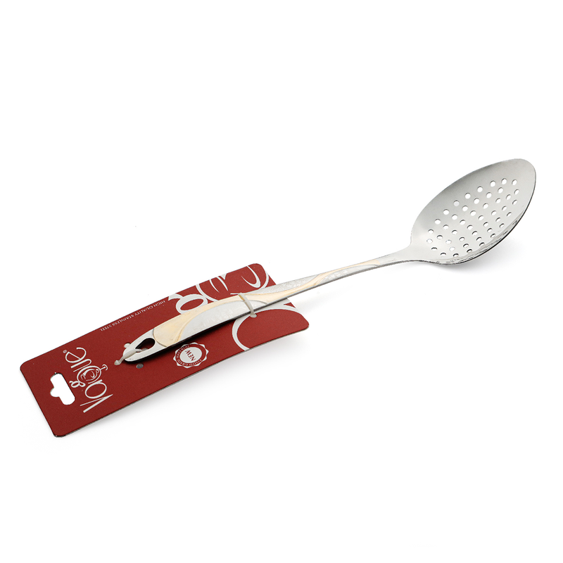 Vague Stainless Steel Serving Spoon with Holes 28 cm Wavy Golden & Silver Design - Al Makaan Store
