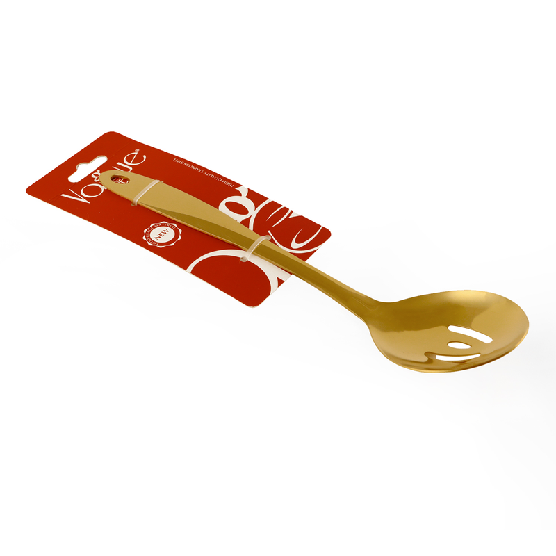 Vague Stainless Steel Golden Serving Spoon with Hole 26 cm - Al Makaan Store