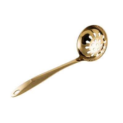 Vague Stainless Steel Golden Soup Ladle with Hole 24 cm - Al Makaan Store