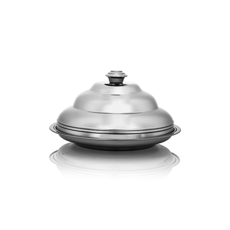 Round Silver Stainless Steel Tray With Lid