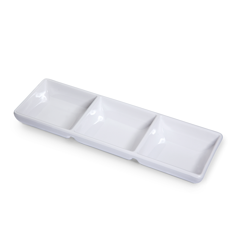 Vague Melamine Rectangular 3 Compartment Mezze Dish - Al Makaan Store