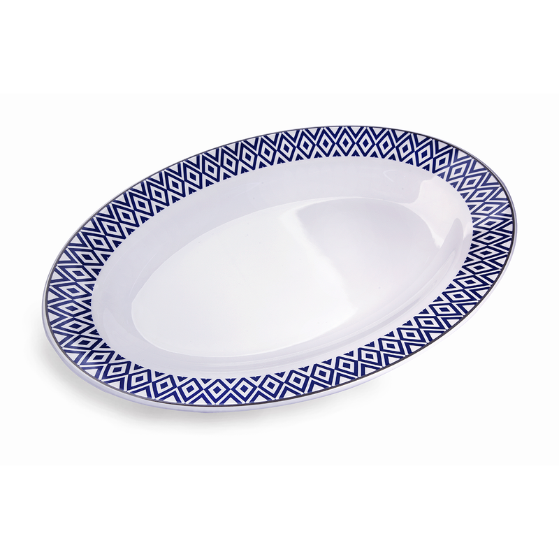 Vague Melamine Deep Oval Plate Blue Line - Al Makaan Store