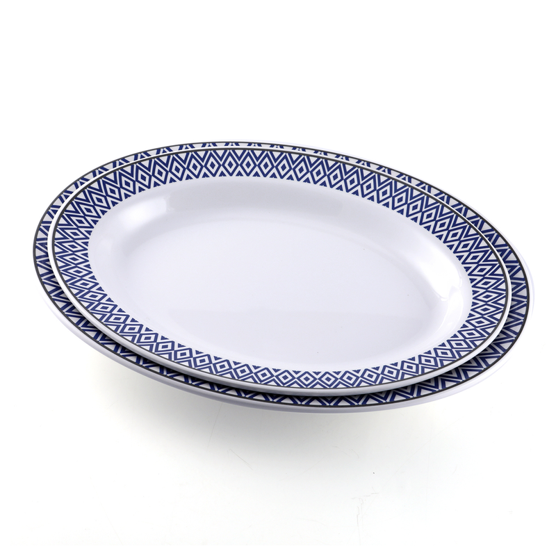 Vague Melamine Deep Oval Plate Blue Line - Al Makaan Store