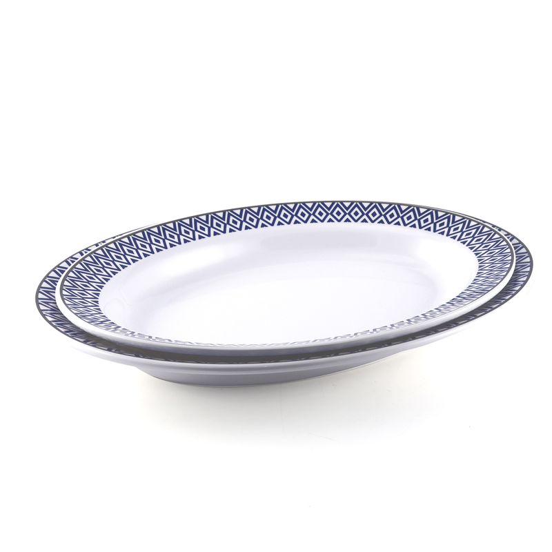 Vague Melamine Deep Oval Plate Blue Line - Al Makaan Store