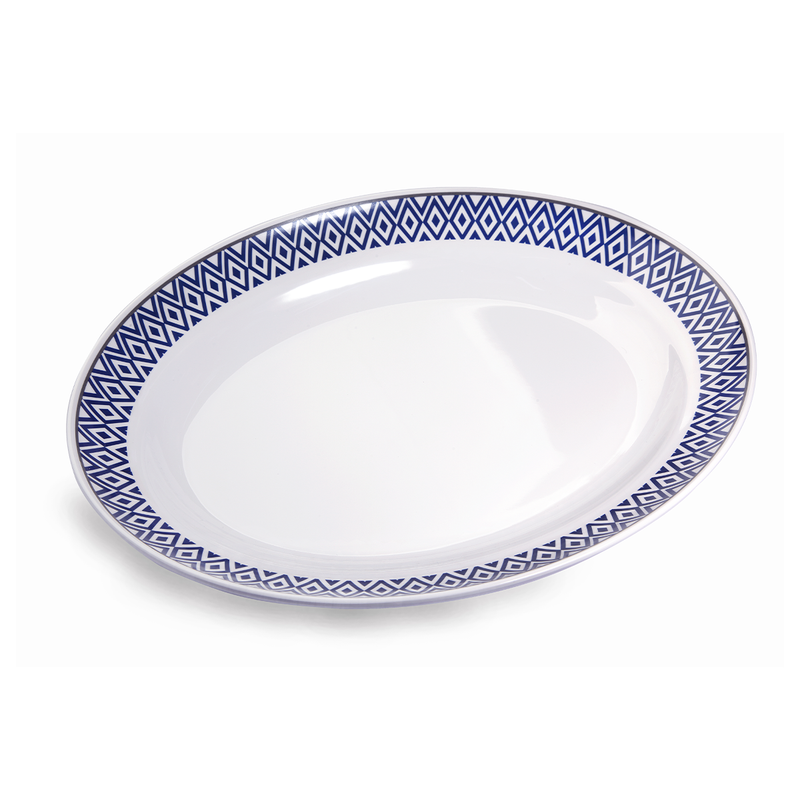 Vague Melamine Deep Oval Plate Blue Line - Al Makaan Store