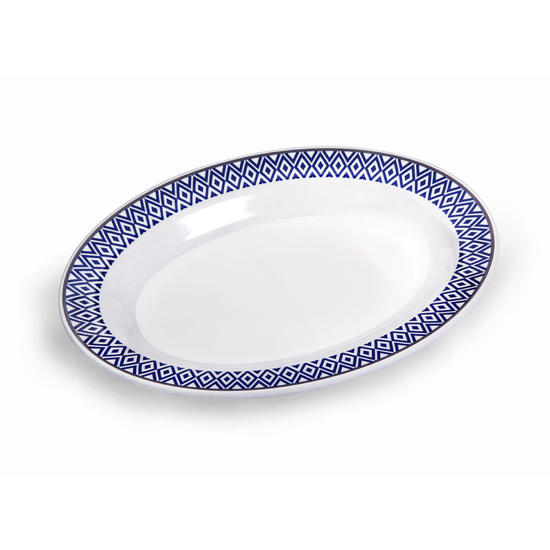 Vague Melamine Deep Oval Plate Blue Line - Al Makaan Store