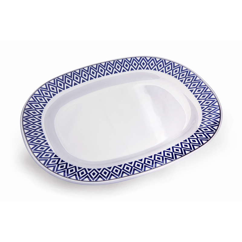 Vague Melamine Oval Plate Blue Line - Al Makaan Store