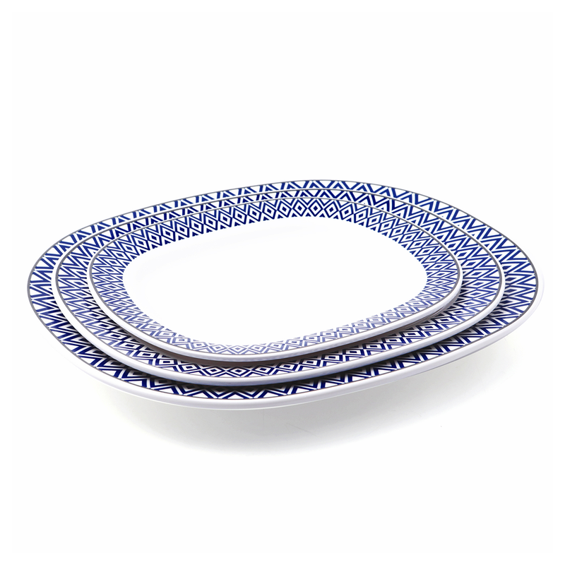 Vague Melamine Oval Plate Blue Line - Al Makaan Store