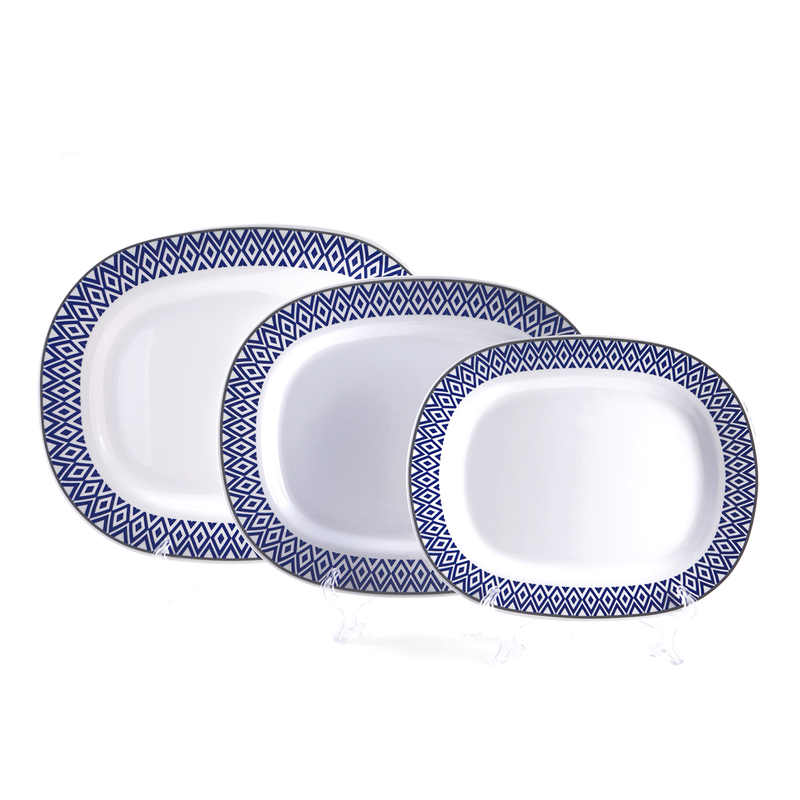 Vague Melamine Oval Plate Blue Line - Al Makaan Store