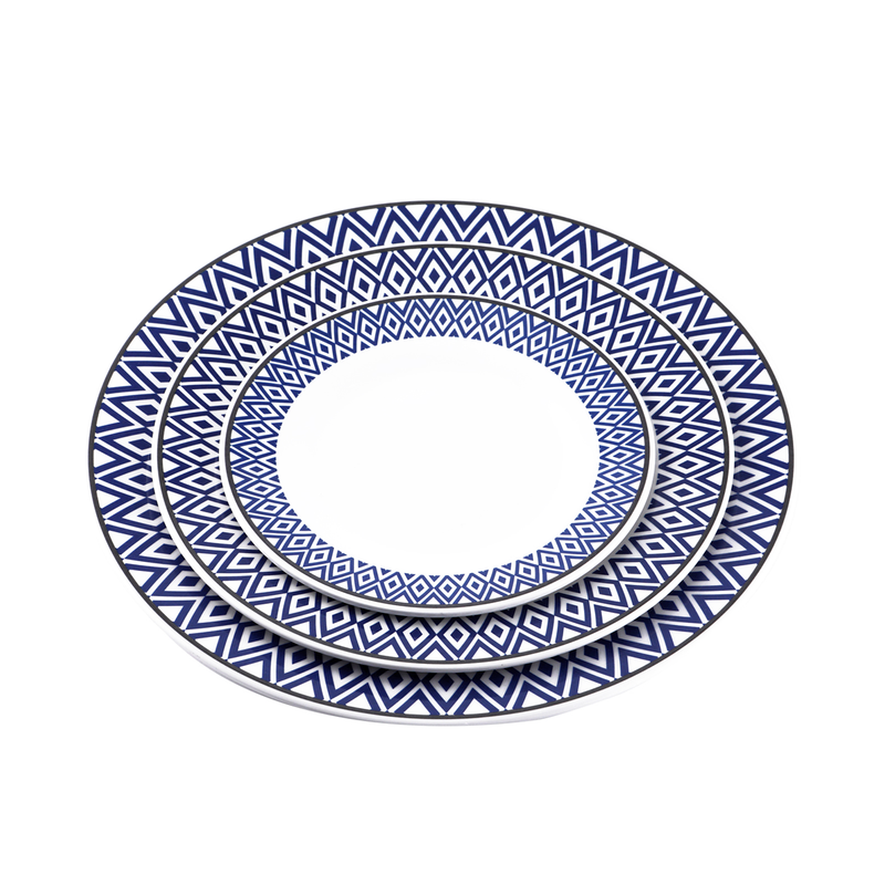 Vague Melamine Round Plate Blue Line - Al Makaan Store