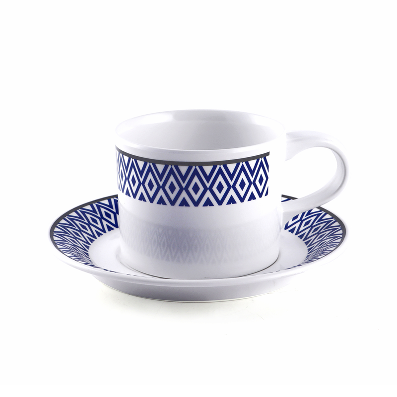 Vague Melamine Coffee Cup with Saucer Blue Line - Al Makaan Store
