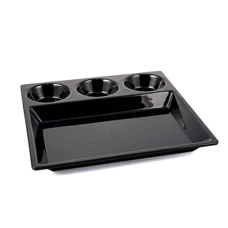 Vague Melamine Square Divided Platter with 3 Round Sauce Compartment 29 cm - Al Makaan Store