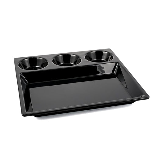 Vague Melamine Square Divided Platter with 3 Round Sauce Compartment 29 cm - Al Makaan Store