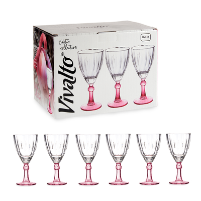 Vivalto 6 Piece Pink Wine Glass 275 ml Set - Al Makaan Store