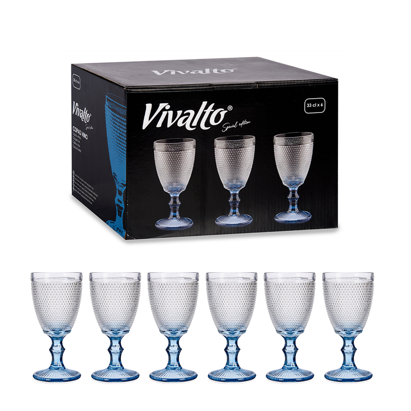 Vivalto 6 Piece Cobalt Blue Points Wine Glass 330 ml Set - Al Makaan Store