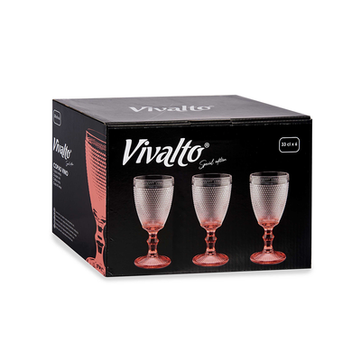 Vivalto 6 Piece Pink Foot Points Wine Glass 330 ml Set - Al Makaan Store